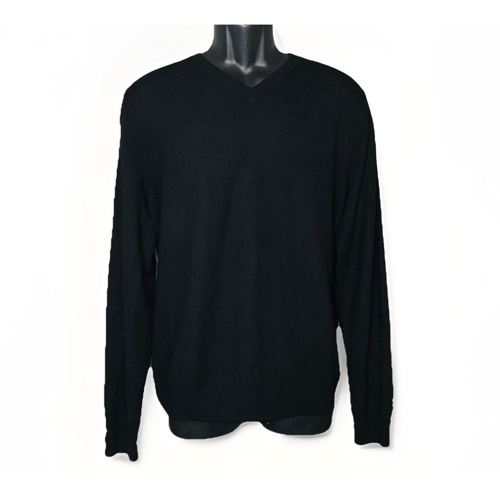 Nordstrom Mens Shop Large 100% 2-Ply Cashmere Luxury V-Neck Sweater Solid Black